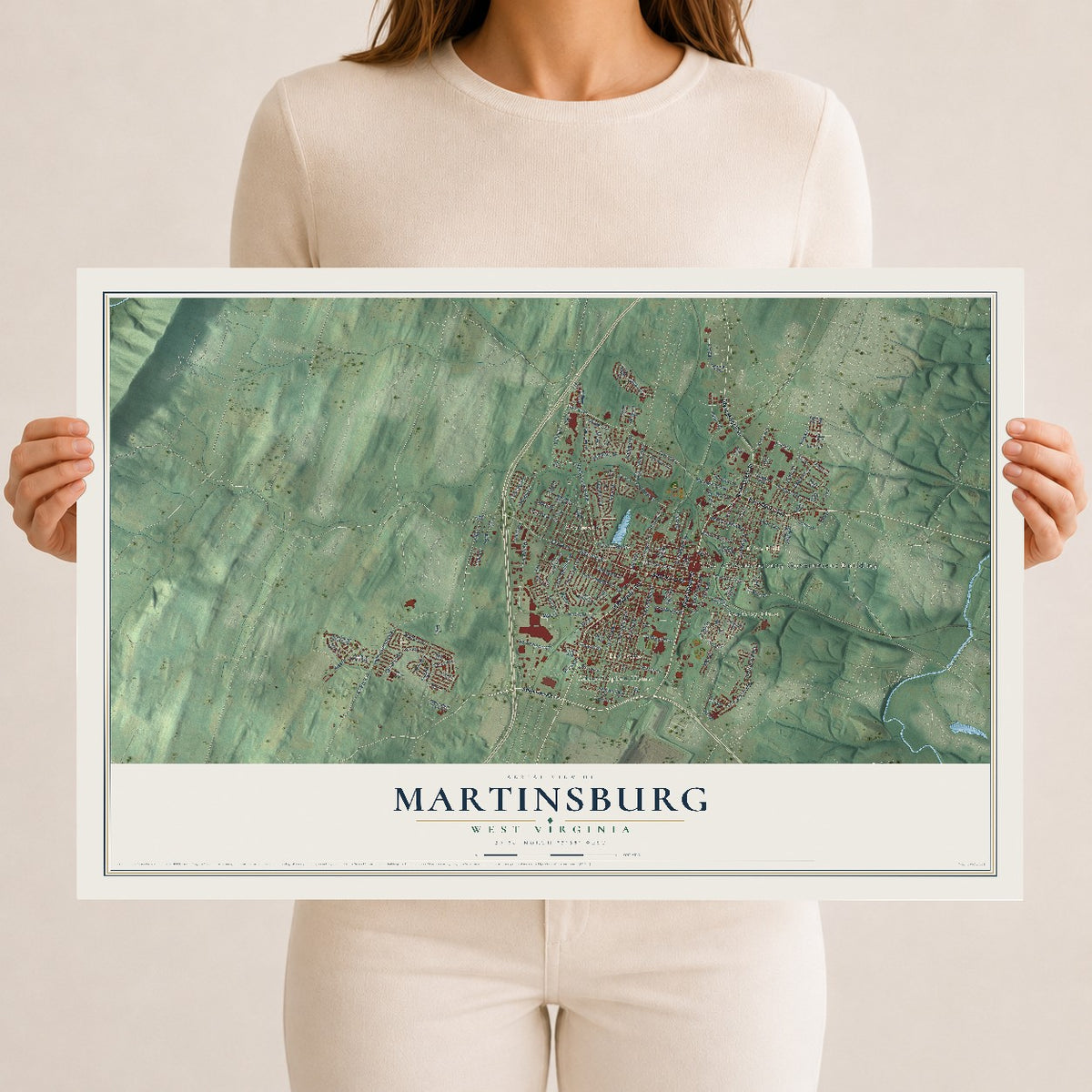 Map of Martinsburg, West Virginia, 12 x 18 inch unframed archival matte print