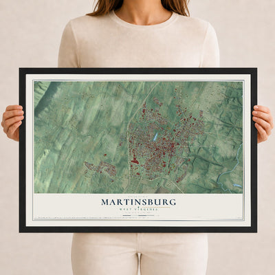 Map of Martinsburg, West Virginia, 12 x 18 inch print in a black wood frame