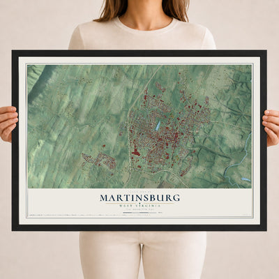Map of Martinsburg, West Virginia, 18 x 24 inch print in a black wood frame