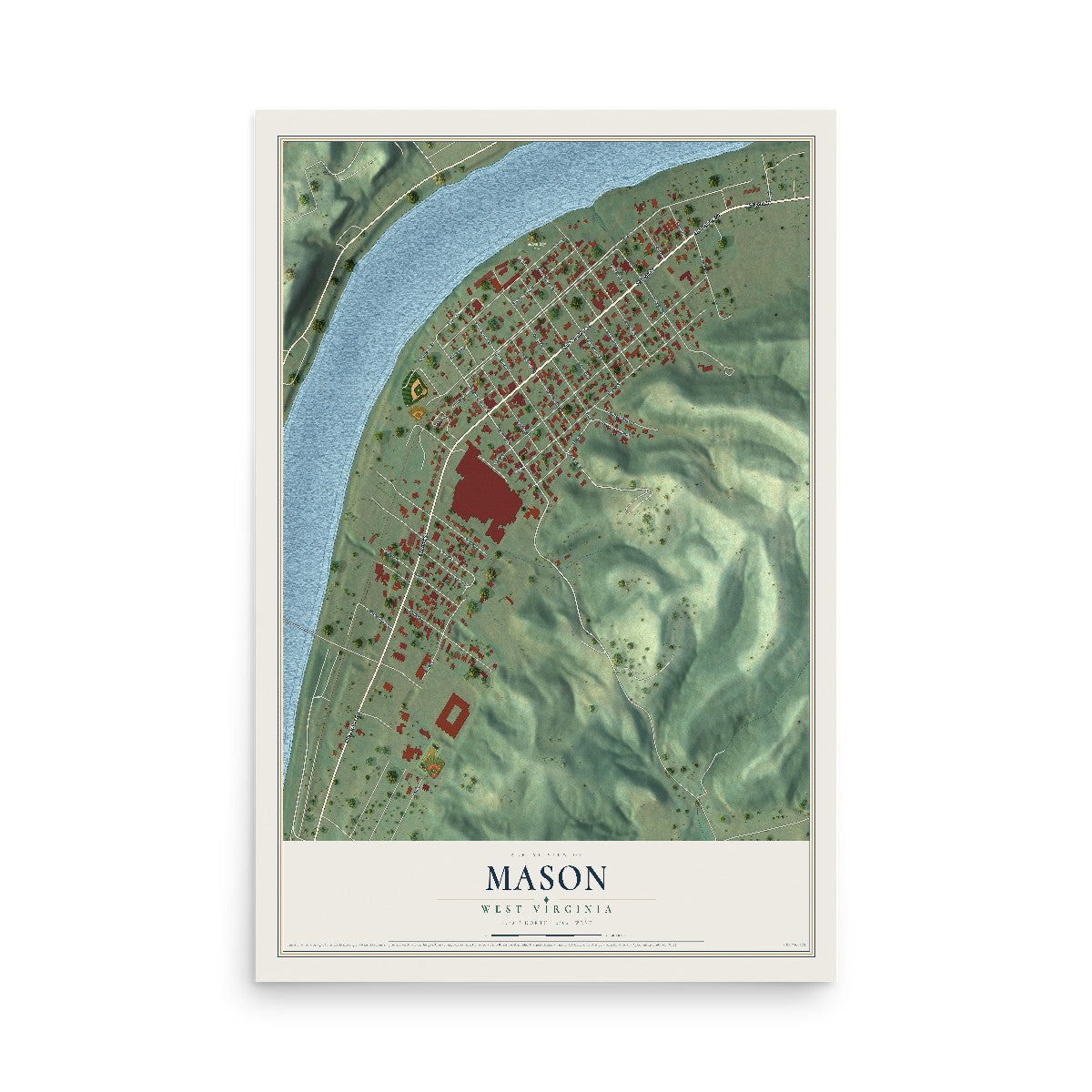 Map of Mason, West Virginia, 12 x 18 inch unframed archival matte print