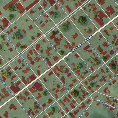 Close-up of the map of Mason, West Virginia print showing street and building detail