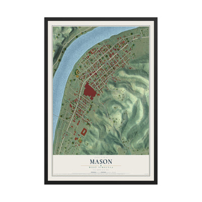 Map of Mason, West Virginia, 12 x 18 inch print in a black wood frame