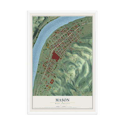 Map of Mason, West Virginia, 12 x 18 inch print in a white wood frame