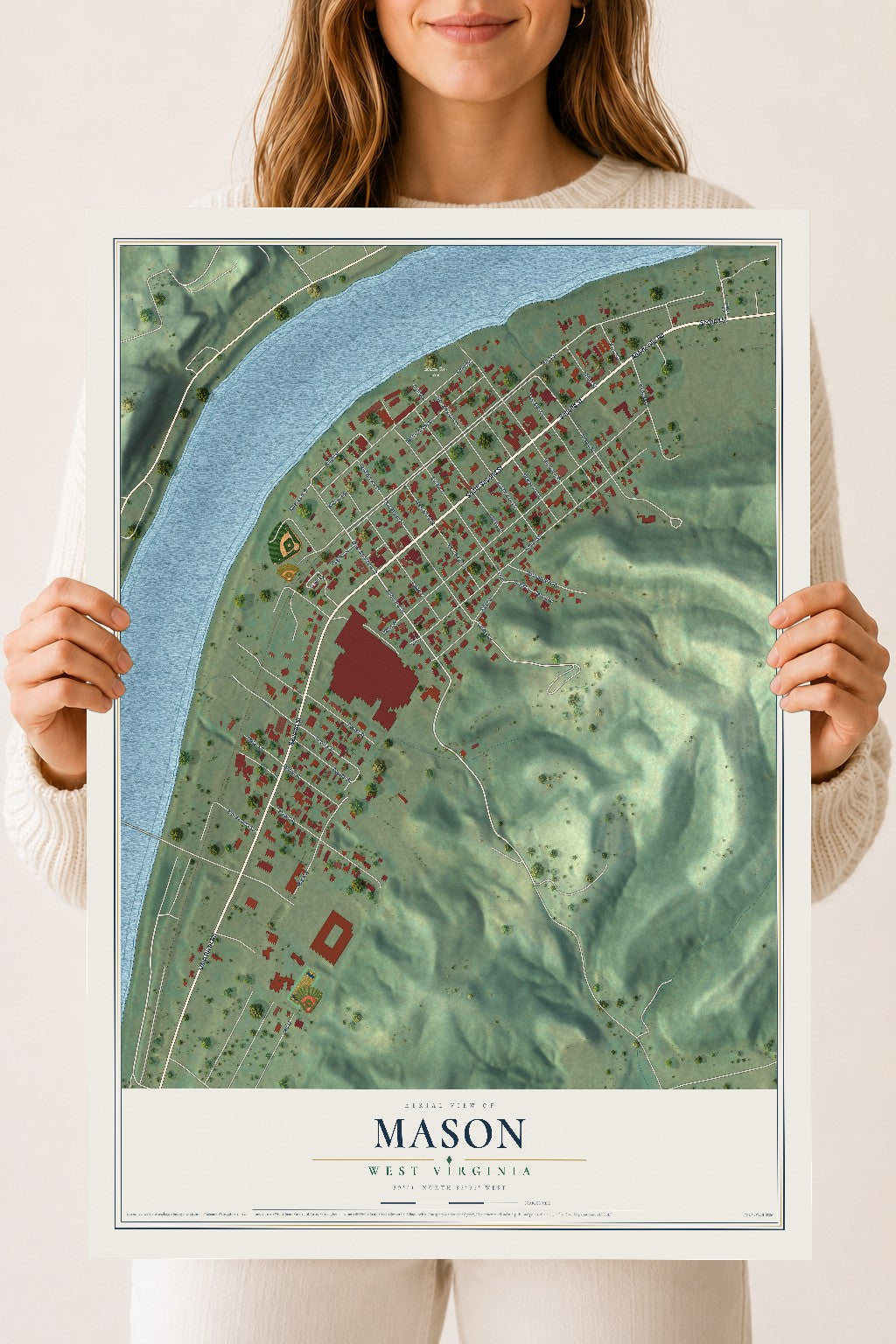 Map of Mason, West Virginia, 18 x 24 inch unframed archival matte print