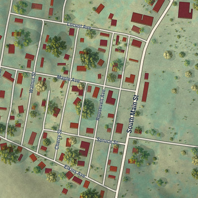 Close-up of the map of Masontown, West Virginia print showing street and building detail