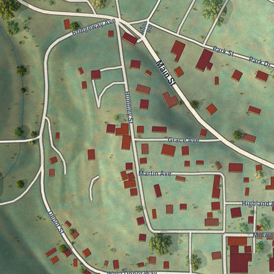 Second close-up of the map of Masontown, West Virginia print showing more streets and buildings