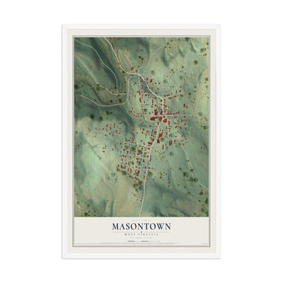 Map of Masontown, West Virginia, 12 x 18 inch print in a white wood frame