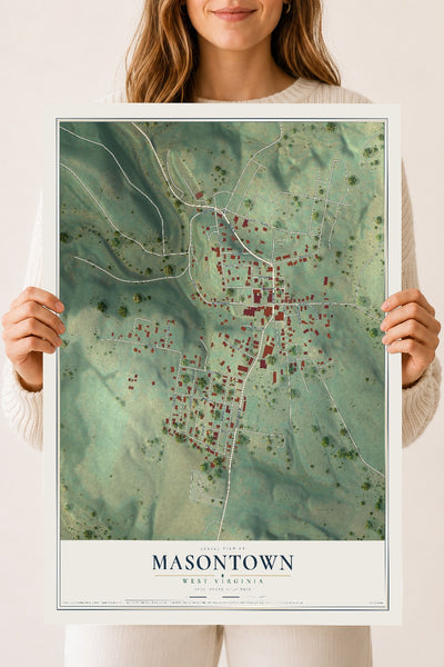 Map of Masontown, West Virginia, 18 x 24 inch unframed archival matte print