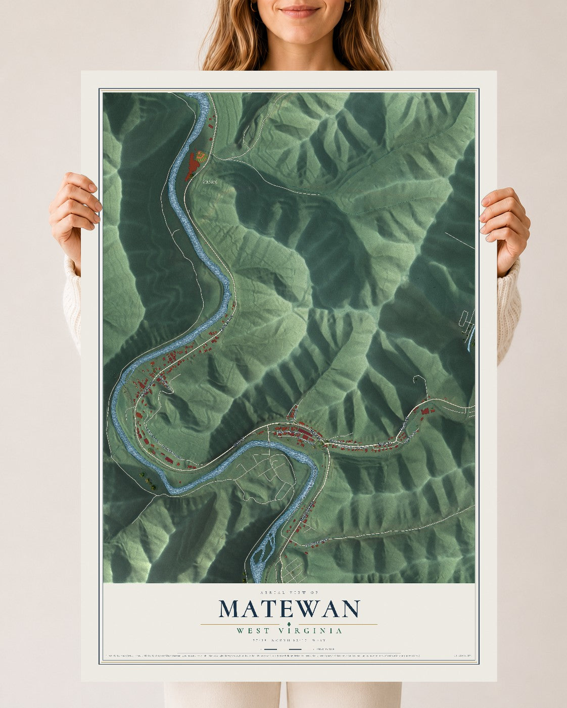 Map of Matewan, West Virginia, 24 x 36 inch unframed archival matte print