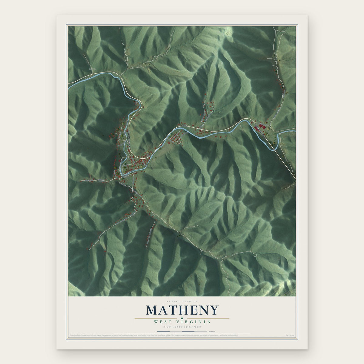 Matheny, West Virginia map print, the full design