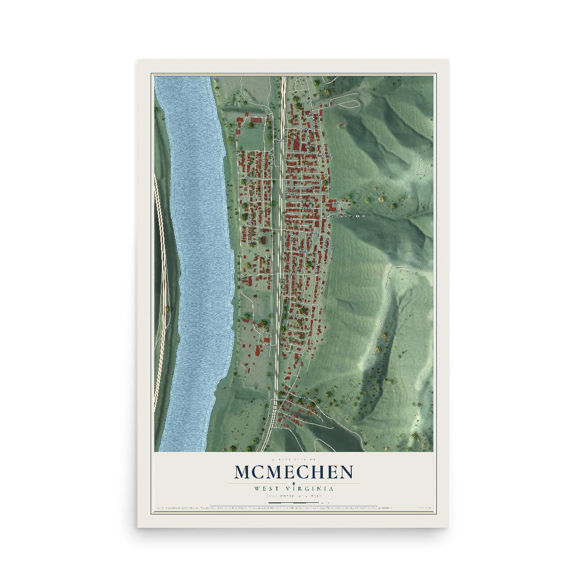 Map of McMechen, West Virginia, 12 x 18 inch unframed archival matte print