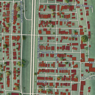 Close-up of the map of McMechen, West Virginia print showing street and building detail