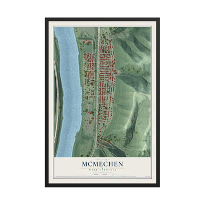 Map of McMechen, West Virginia, 12 x 18 inch print in a black wood frame