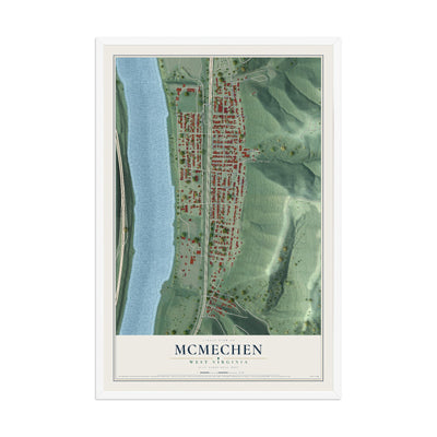Map of McMechen, West Virginia, 12 x 18 inch print in a white wood frame
