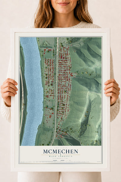 Map of McMechen, West Virginia, 18 x 24 inch print in a white wood frame
