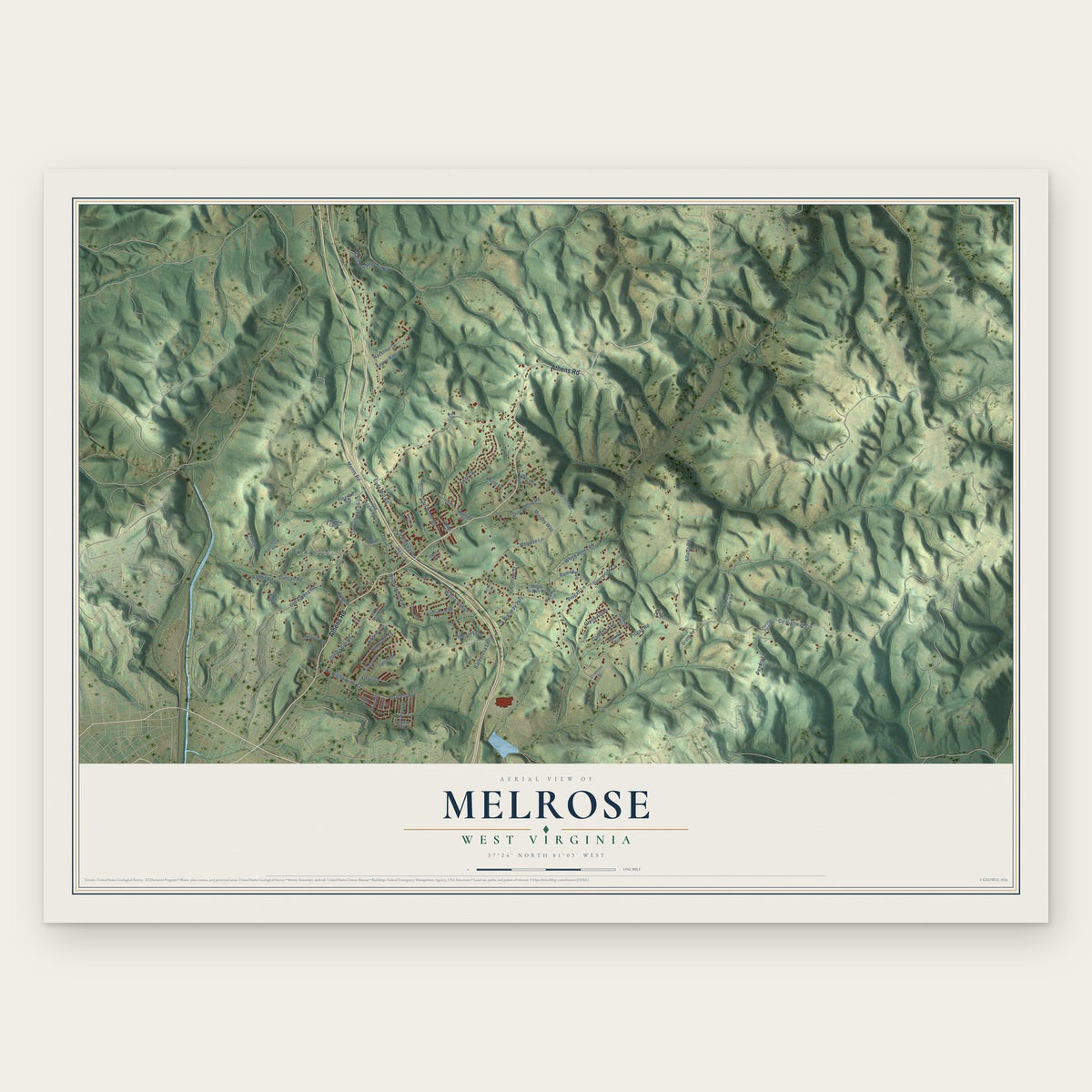 Melrose, West Virginia map print, the full design