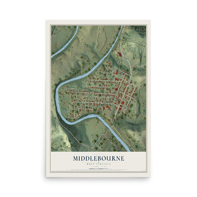 Map of Middlebourne, West Virginia, 12 x 18 inch unframed archival matte print