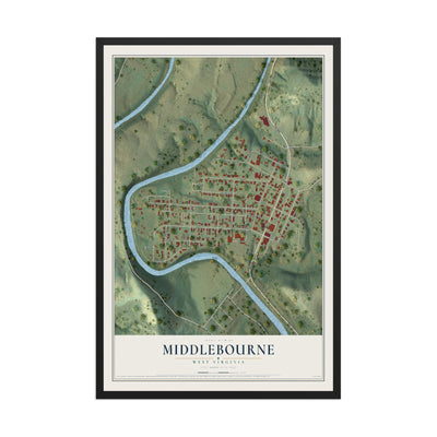 Map of Middlebourne, West Virginia, 12 x 18 inch print in a black wood frame