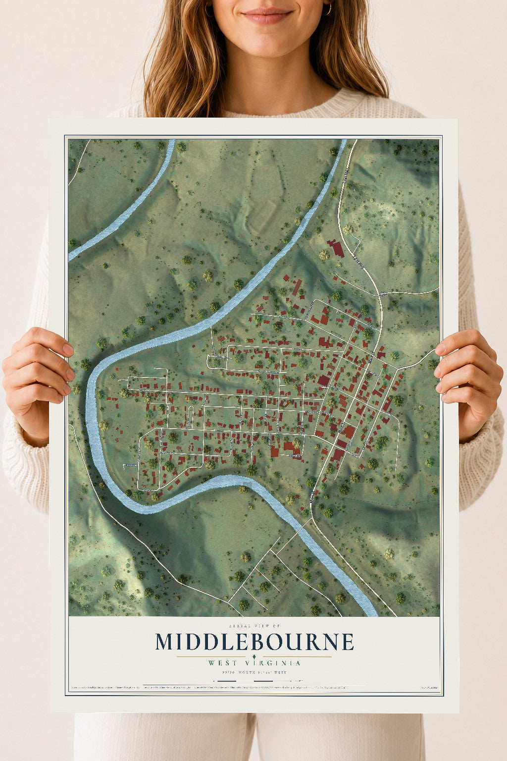 Map of Middlebourne, West Virginia, 18 x 24 inch unframed archival matte print