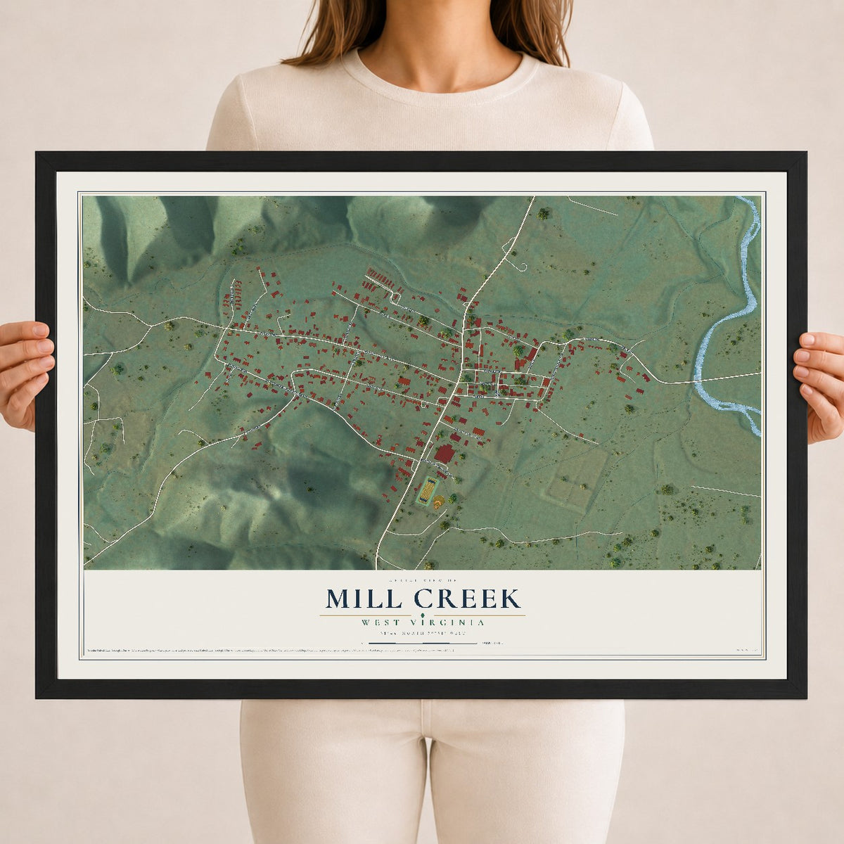 Map of Mill Creek, West Virginia, 18 x 24 inch print in a black wood frame