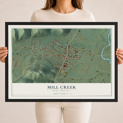Map of Mill Creek, West Virginia, 18 x 24 inch print in a black wood frame