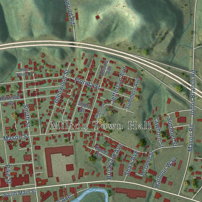 Close-up of the map of Milton, West Virginia print showing street and building detail