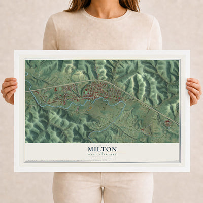 Map of Milton, West Virginia, 12 x 18 inch print in a white wood frame