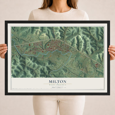 Map of Milton, West Virginia, 18 x 24 inch print in a black wood frame