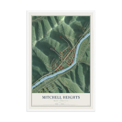 Map of Mitchell Heights, West Virginia, 12 x 18 inch print in a white wood frame