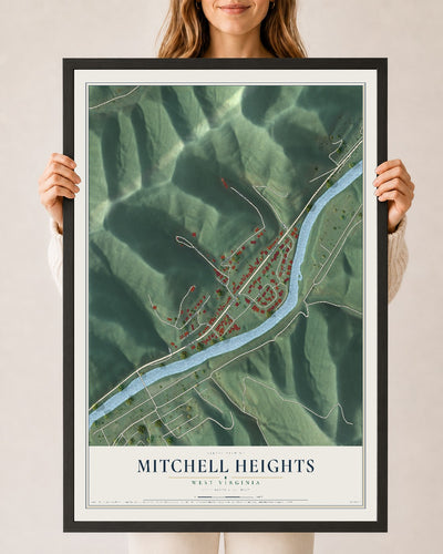 Map of Mitchell Heights, West Virginia, 24 x 36 inch print in a black wood frame