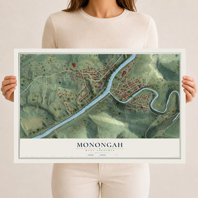 Map of Monongah, West Virginia, 12 x 18 inch unframed archival matte print