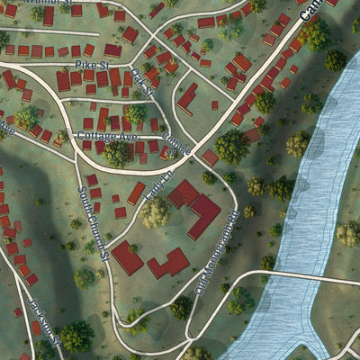 Close-up of the map of Monongah, West Virginia print showing street and building detail