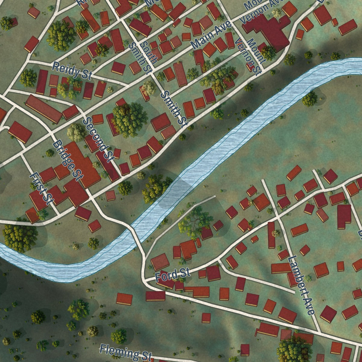 Second close-up of the map of Monongah, West Virginia print showing more streets and buildings