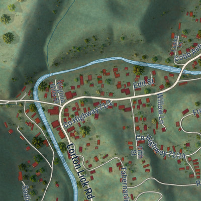 Close-up of the map of Montcalm, West Virginia print showing street and building detail