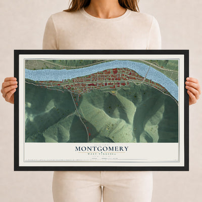 Map of Montgomery, West Virginia, 12 x 18 inch print in a black wood frame