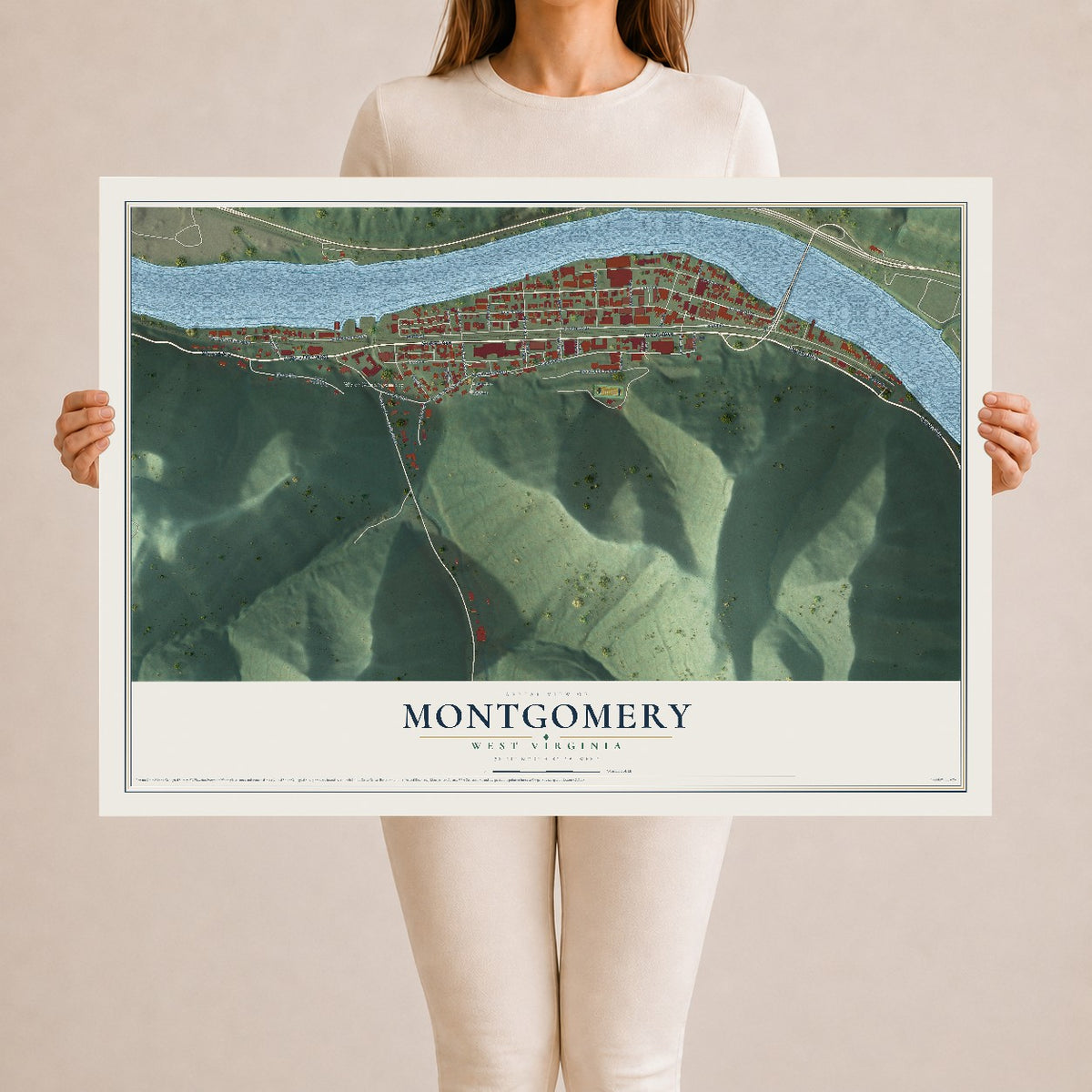 Map of Montgomery, West Virginia, 24 x 36 inch unframed archival matte print