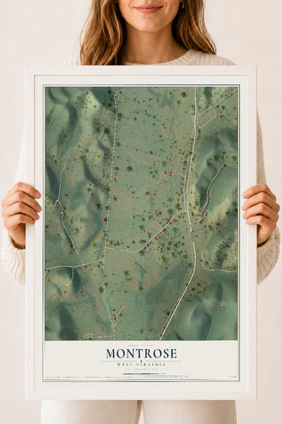 Map of Montrose, West Virginia, 18 x 24 inch print in a white wood frame