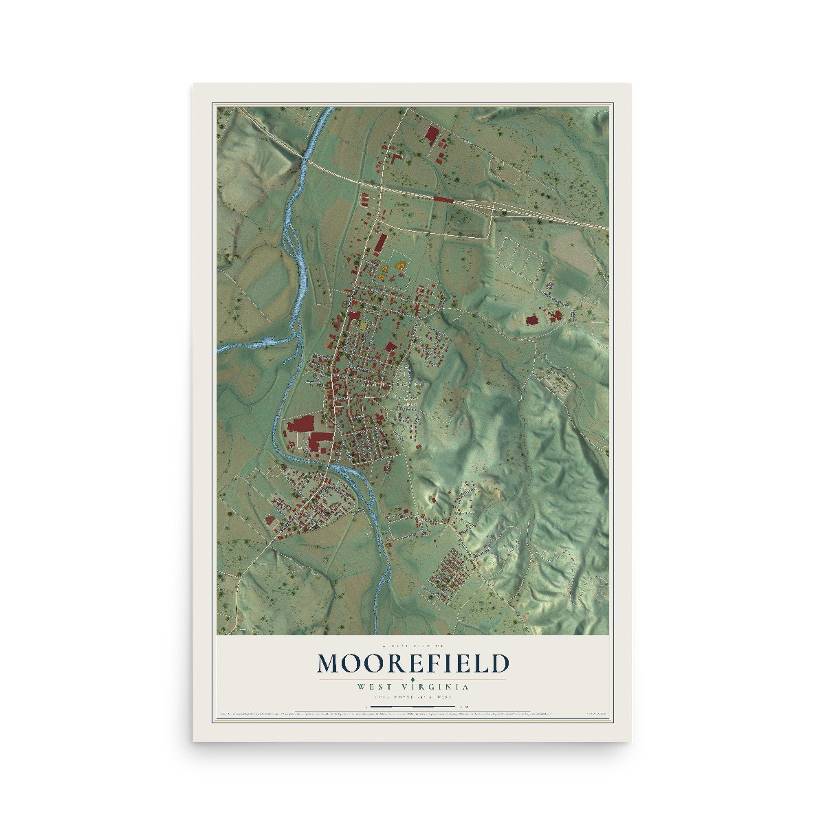 Map of Moorefield, West Virginia, 12 x 18 inch unframed archival matte print