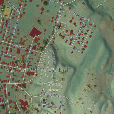 Second close-up of the map of Moorefield, West Virginia print showing more streets and buildings