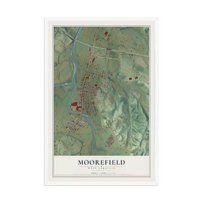 Map of Moorefield, West Virginia, 12 x 18 inch print in a white wood frame