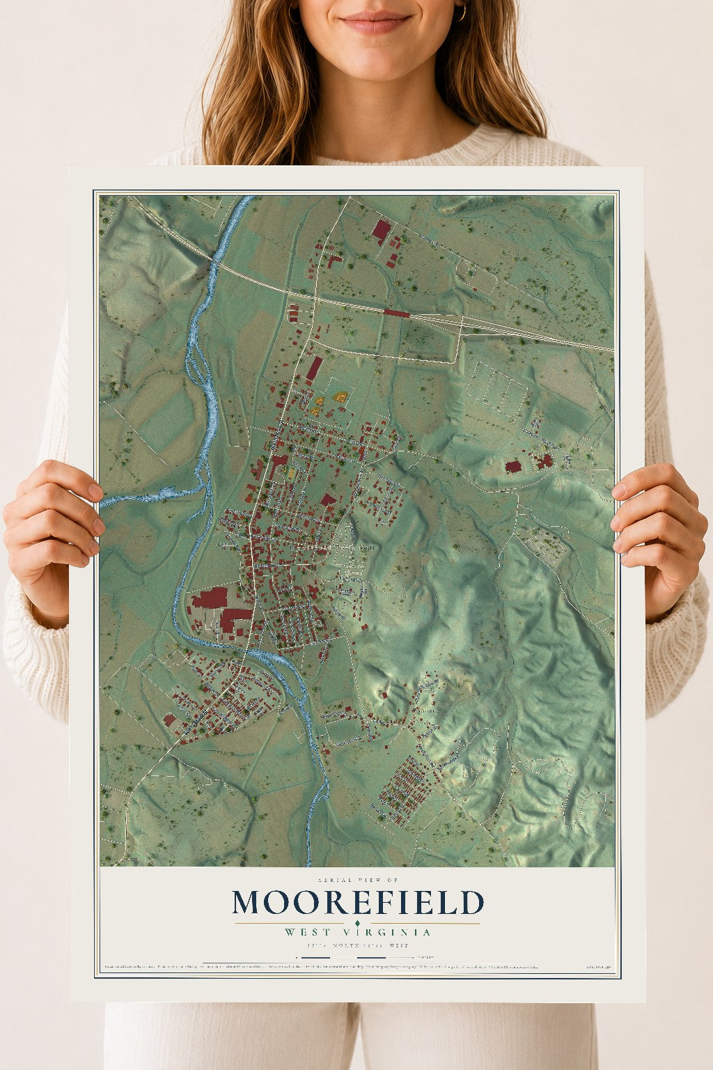 Map of Moorefield, West Virginia, 18 x 24 inch unframed archival matte print