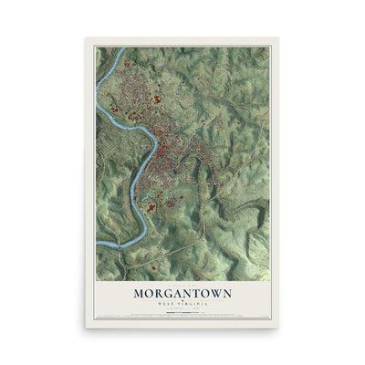 Map of Morgantown, West Virginia, 12 x 18 inch unframed archival matte print