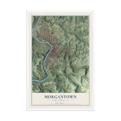 Map of Morgantown, West Virginia, 12 x 18 inch print in a white wood frame