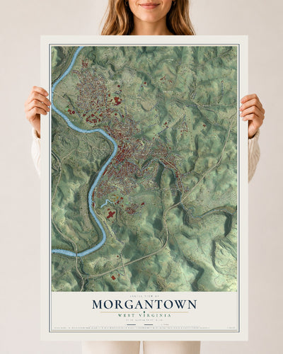 Map of Morgantown, West Virginia, 24 x 36 inch unframed archival matte print