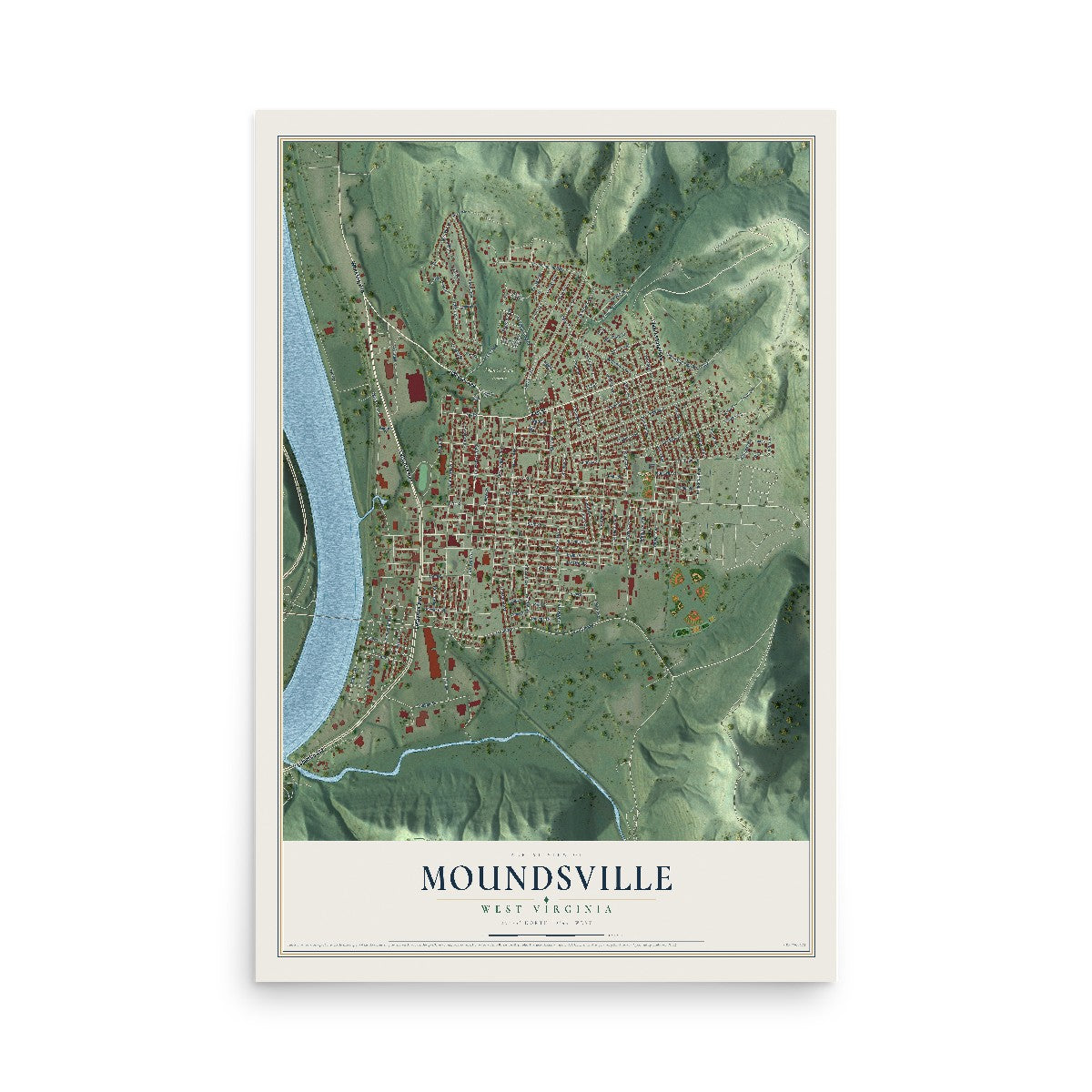 Map of Moundsville, West Virginia, 12 x 18 inch unframed archival matte print