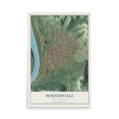 Map of Moundsville, West Virginia, 12 x 18 inch unframed archival matte print