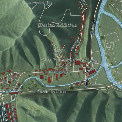 Close-up of the map of Mount Gay-Shamrock, West Virginia print showing street and building detail