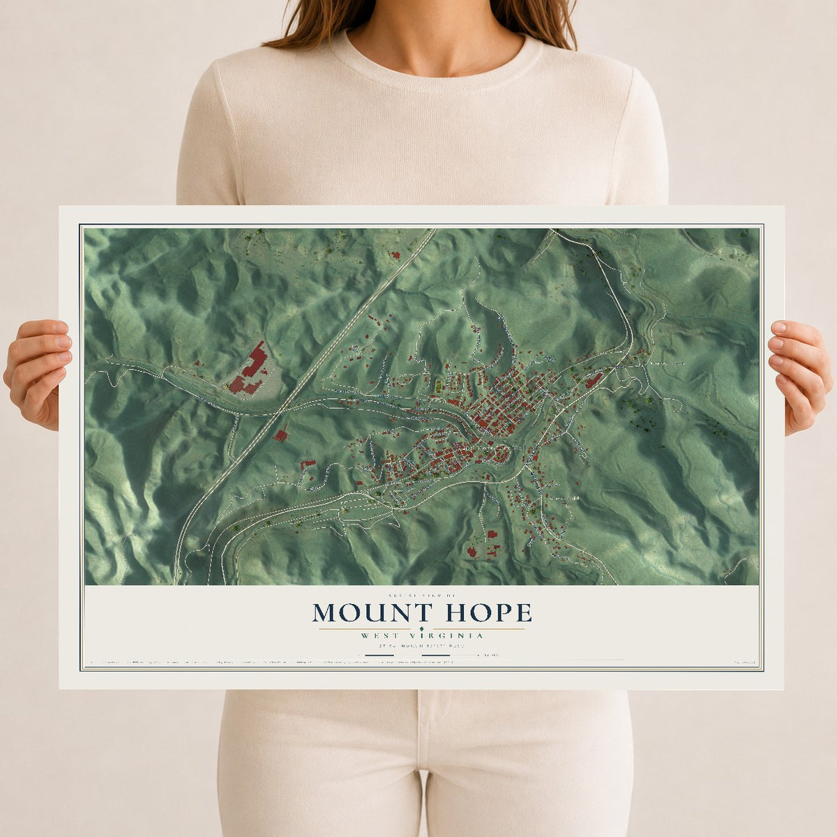 Map of Mount Hope, West Virginia, 12 x 18 inch unframed archival matte print