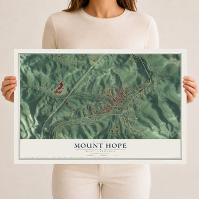 Map of Mount Hope, West Virginia, 12 x 18 inch unframed archival matte print