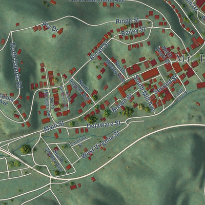 Close-up of the map of Mount Hope, West Virginia print showing street and building detail